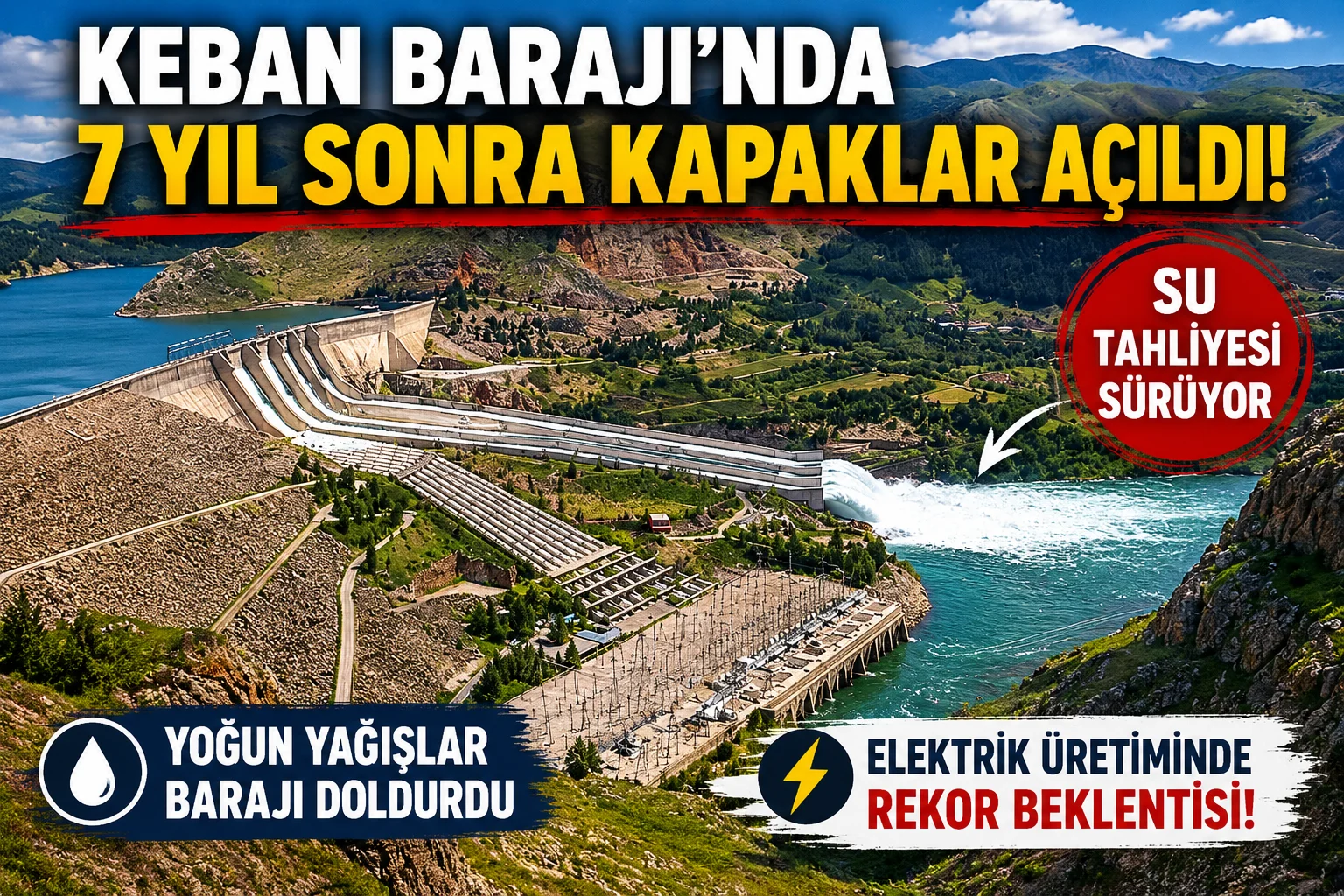 Keban Barajı’nda 7 Yıl Sonra Kapaklar Açıldı: Elektrik Üretiminde Rekor Beklentisi